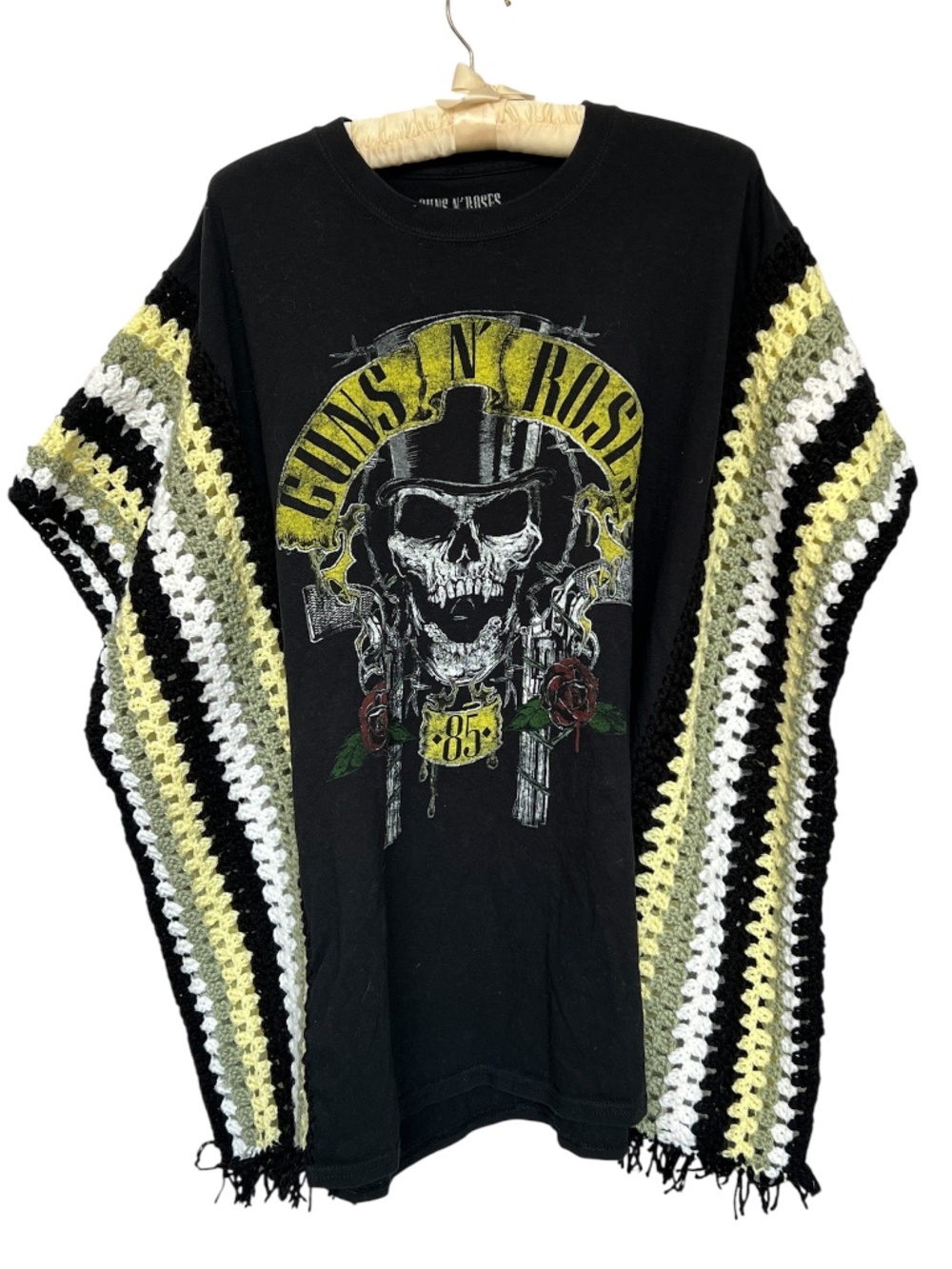 Upcycle T-shirt Poncho Top One Size Guns N' Roses Crochet Seamed Sides